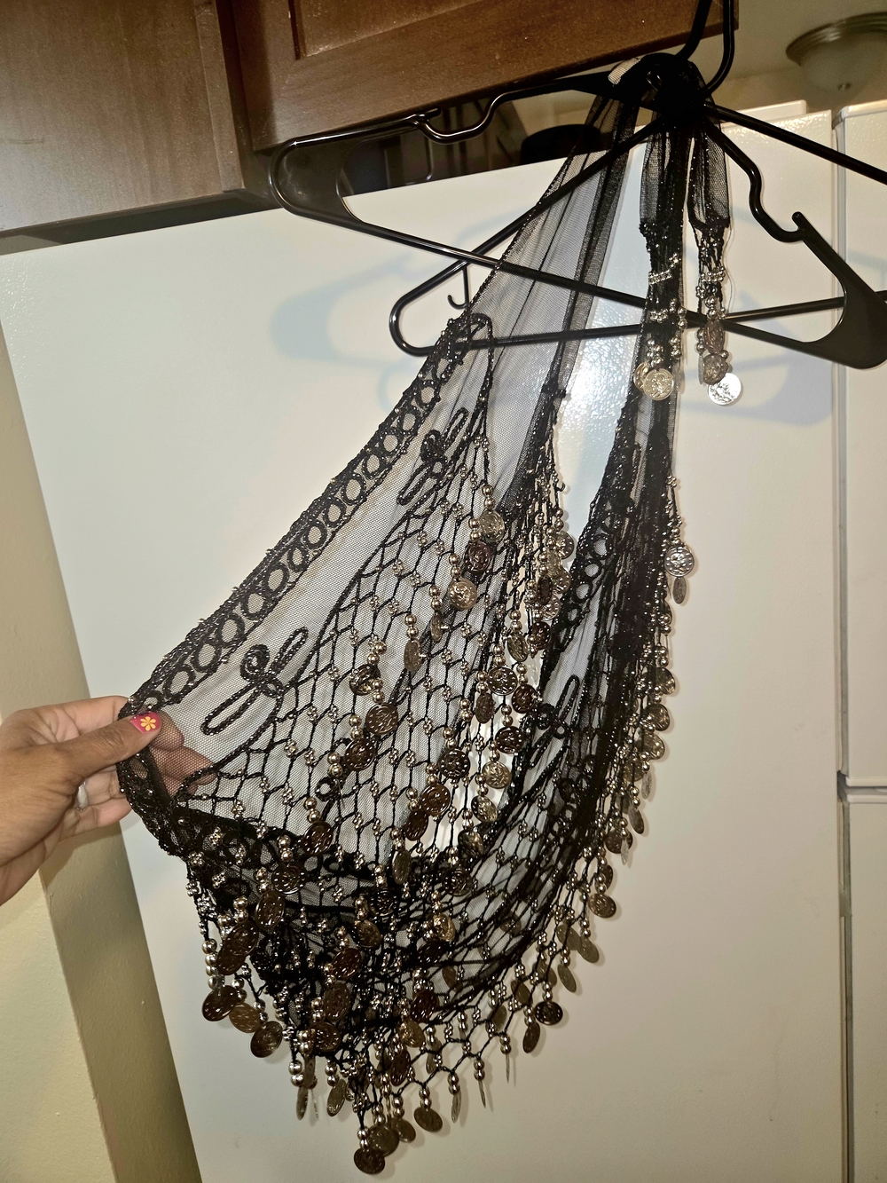 Black Beaded Fringe Decorative Waist - Coin Accents